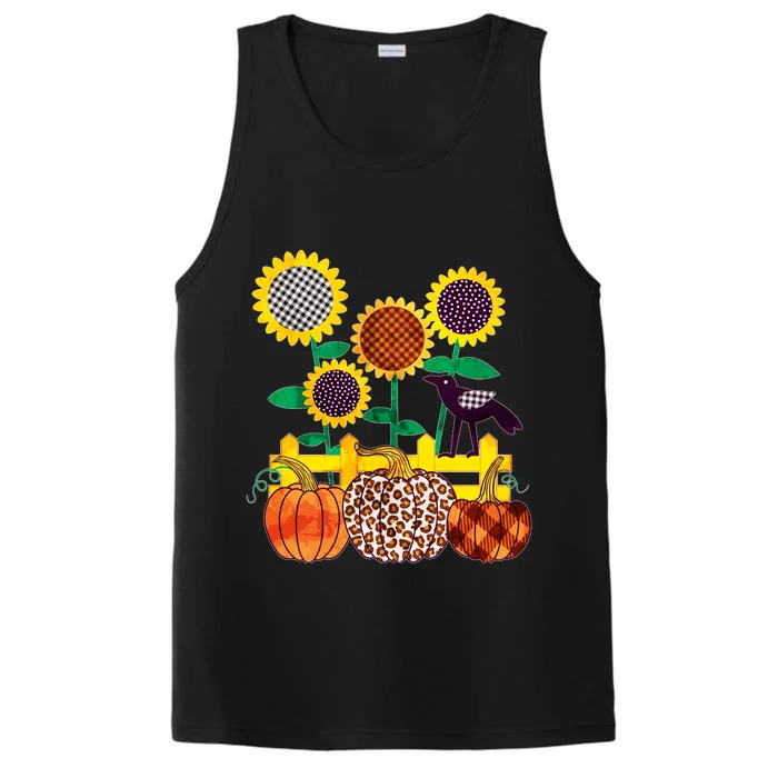 Cute Autumn Fall Patterns Raven Crow Sunflowers Pumpkins Performance Tank