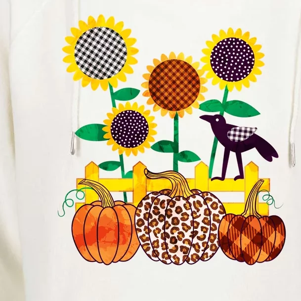 Cute Autumn Fall Patterns Raven Crow Sunflowers Pumpkins Womens Funnel Neck Pullover Hood