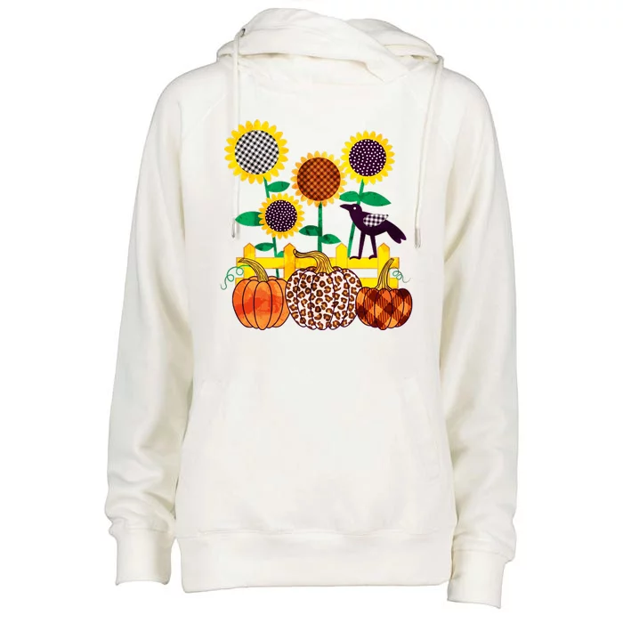 Cute Autumn Fall Patterns Raven Crow Sunflowers Pumpkins Womens Funnel Neck Pullover Hood