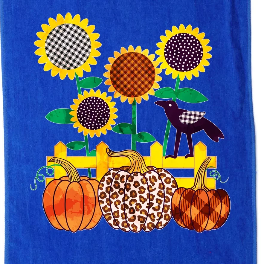 Cute Autumn Fall Patterns Raven Crow Sunflowers Pumpkins Platinum Collection Golf Towel