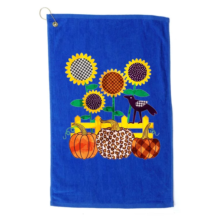 Cute Autumn Fall Patterns Raven Crow Sunflowers Pumpkins Platinum Collection Golf Towel