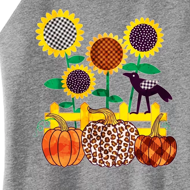 Cute Autumn Fall Patterns Raven Crow Sunflowers Pumpkins Women’s Perfect Tri Rocker Tank