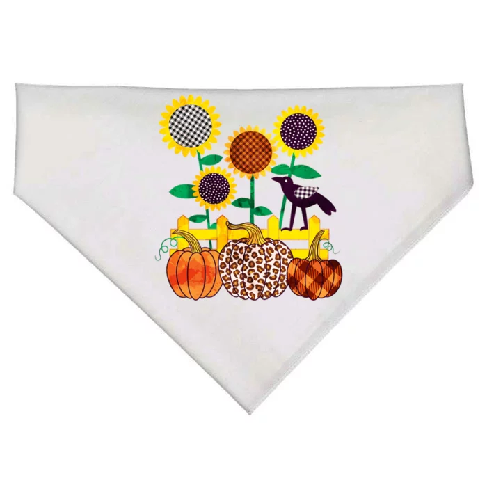 Cute Autumn Fall Patterns Raven Crow Sunflowers Pumpkins USA-Made Doggie Bandana