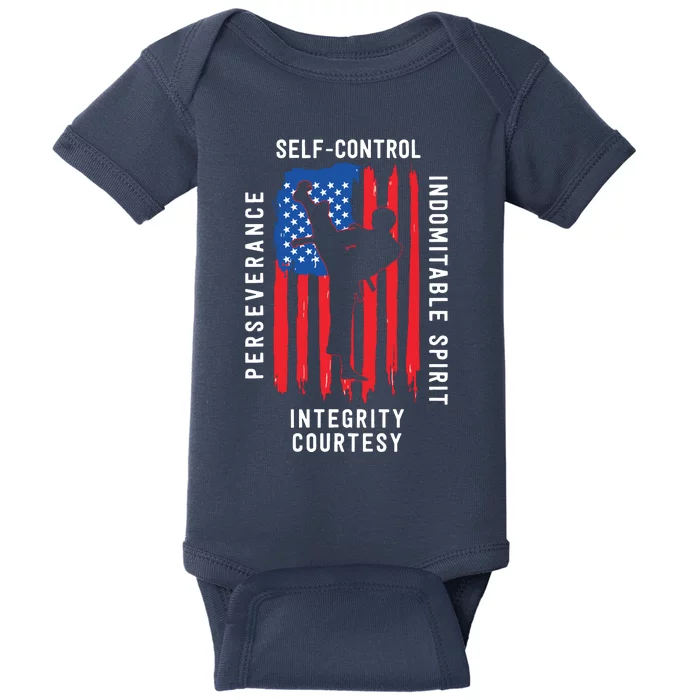 Cool American Flag Taekwondo Gift | Tae Kwon Do Martial Arts Baby Bodysuit