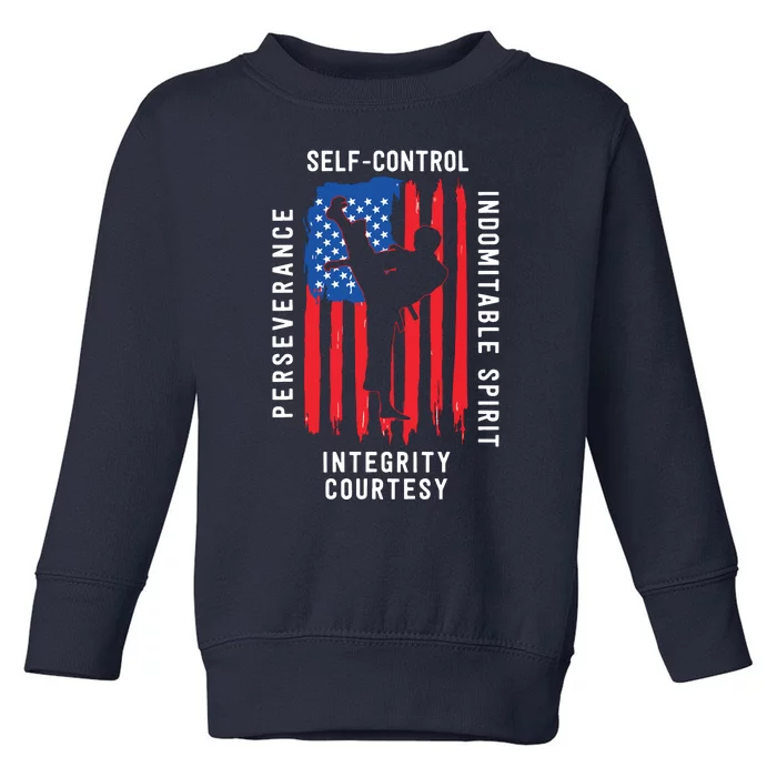 Cool American Flag Taekwondo Gift | Tae Kwon Do Martial Arts Toddler Sweatshirt