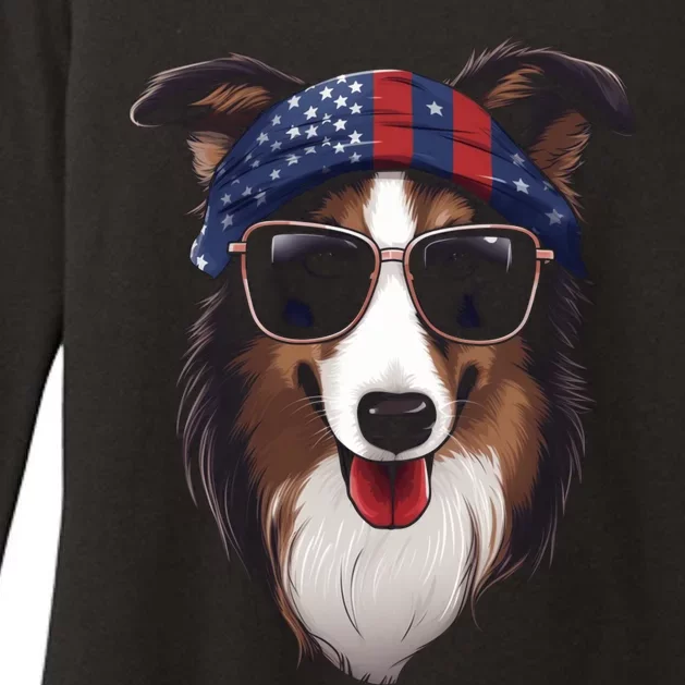 Collie American Flag USA Tee 4th July Gifts Graphic Tees Womens CVC Long Sleeve Shirt