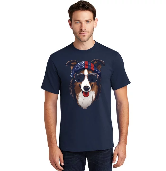 Collie American Flag USA Tee 4th July Gifts Graphic Tees Tall T-Shirt