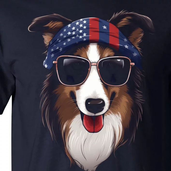 Collie American Flag USA Tee 4th July Gifts Graphic Tees Tall T-Shirt