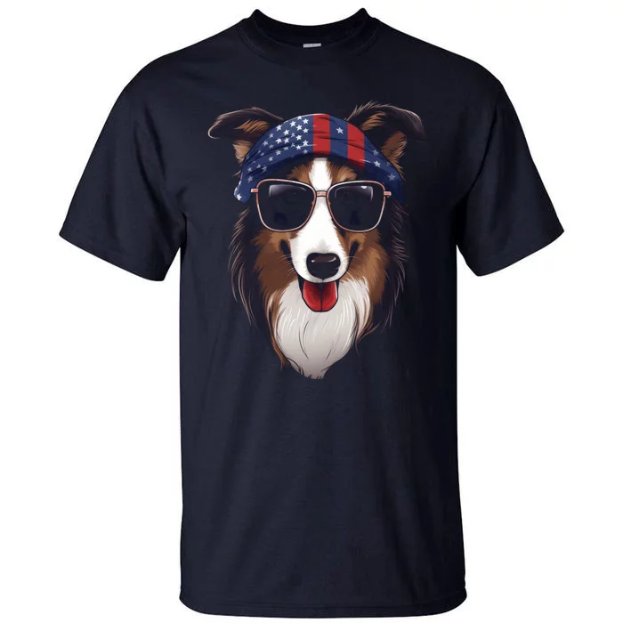 Collie American Flag USA Tee 4th July Gifts Graphic Tees Tall T-Shirt