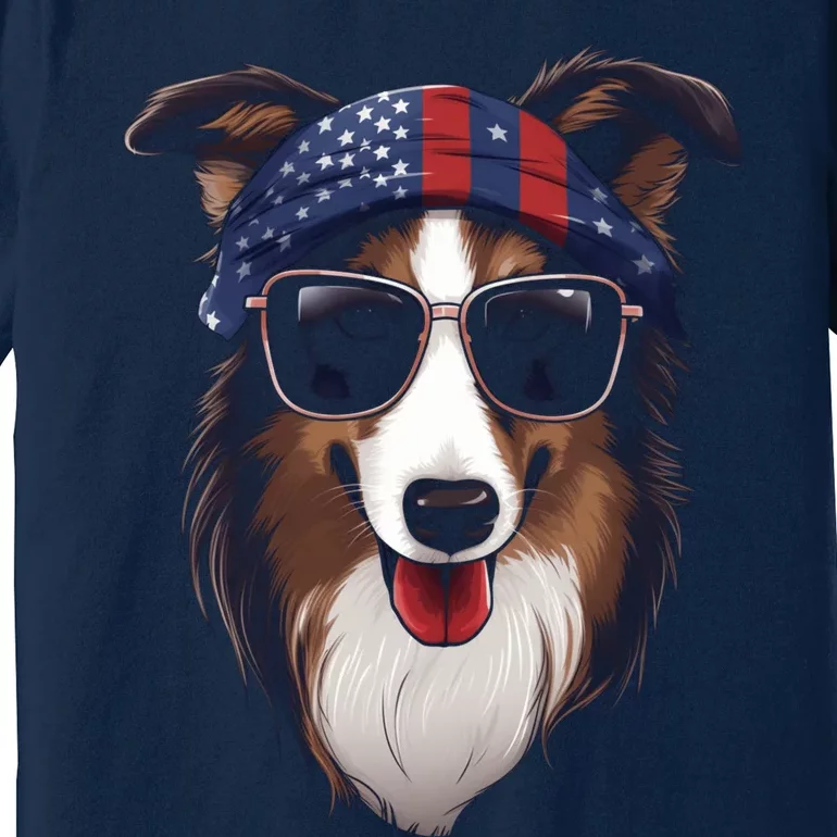 Collie American Flag USA Tee 4th July Gifts Graphic Tees Premium T-Shirt