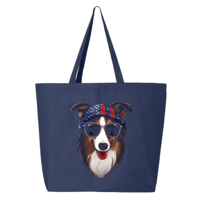 Collie American Flag USA Tee 4th July Gifts Graphic Tees 25L Jumbo Tote