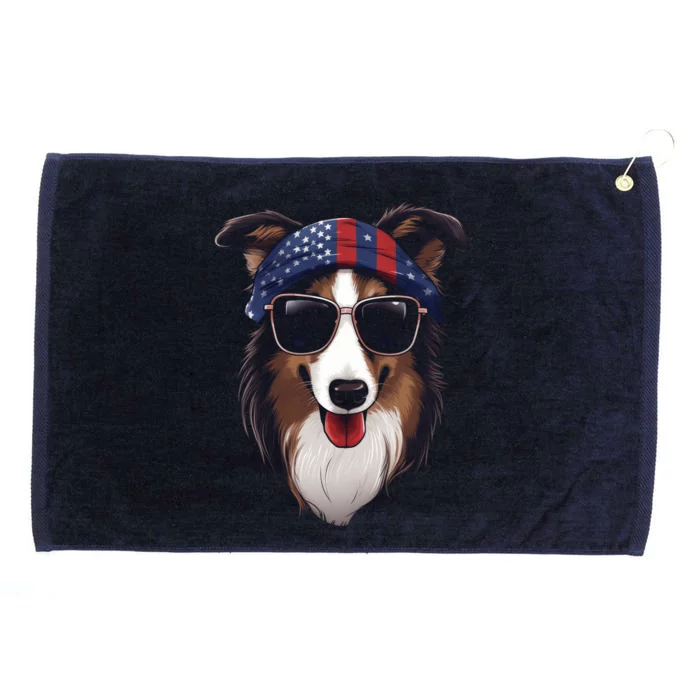 Collie American Flag USA Tee 4th July Gifts Graphic Tees Grommeted Golf Towel