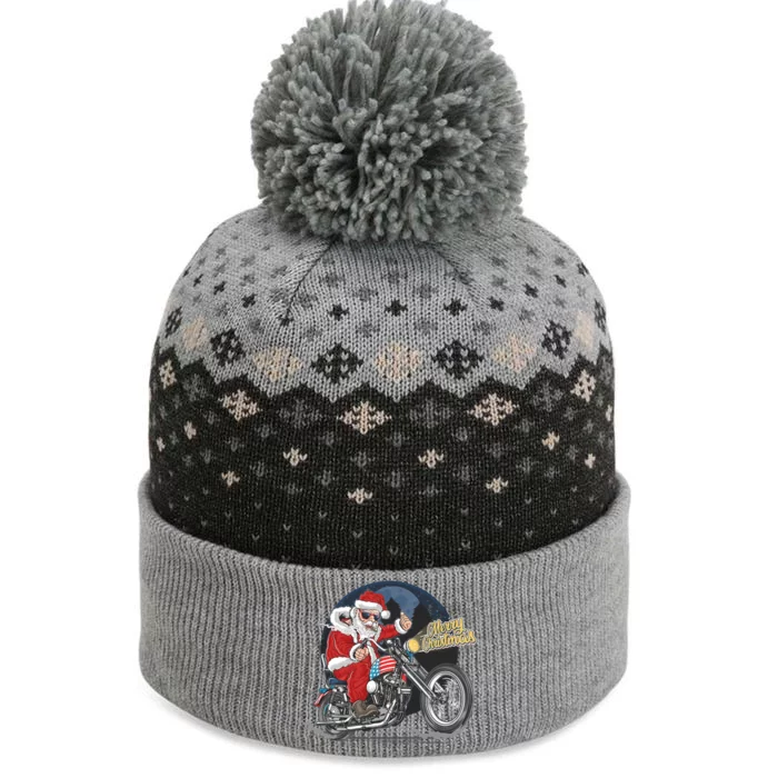 Cool American Flag Motorcycle Santa Claus The Baniff Cuffed Pom Beanie