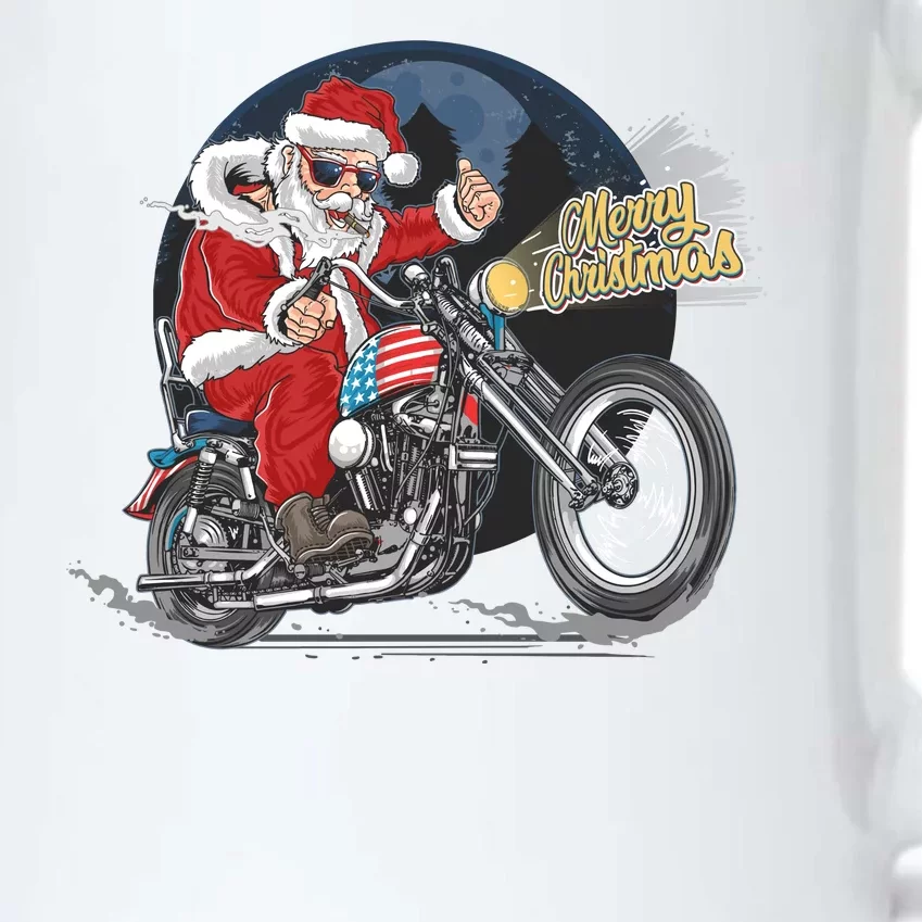 Cool American Flag Motorcycle Santa Claus Black Color Changing Mug