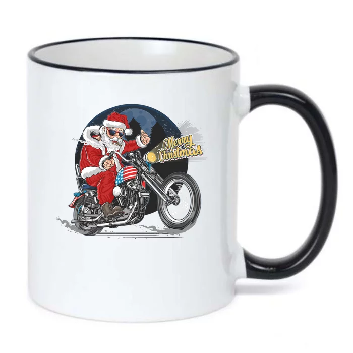 Cool American Flag Motorcycle Santa Claus Black Color Changing Mug