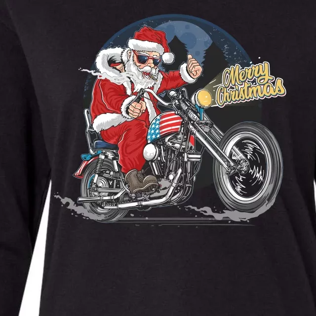 Cool American Flag Motorcycle Santa Claus Womens Cotton Relaxed Long Sleeve T-Shirt