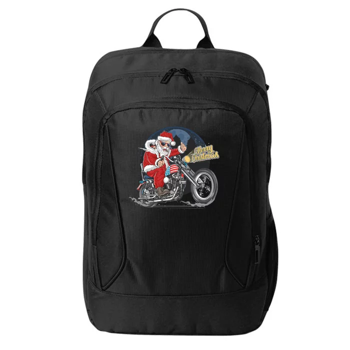 Cool American Flag Motorcycle Santa Claus City Backpack