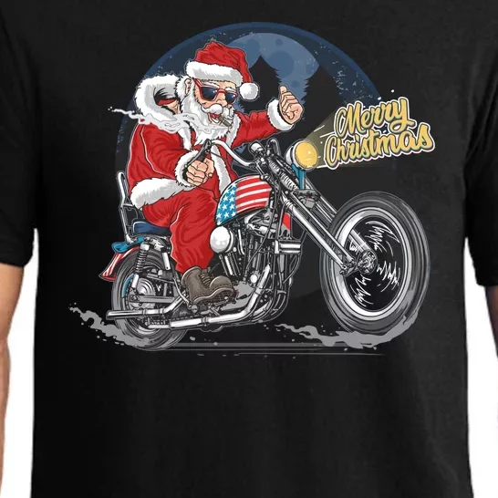 Cool American Flag Motorcycle Santa Claus Pajama Set