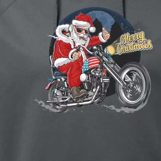 Cool American Flag Motorcycle Santa Claus Performance Fleece Hoodie