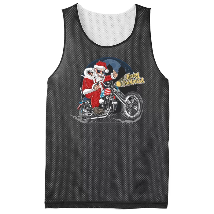 Cool American Flag Motorcycle Santa Claus Mesh Reversible Basketball Jersey Tank