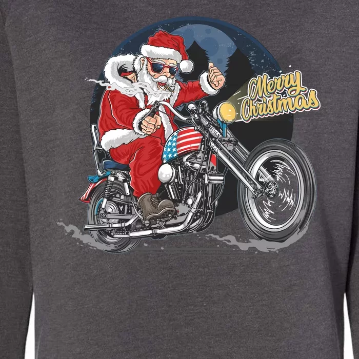 Cool American Flag Motorcycle Santa Claus Womens California Wash Sweatshirt