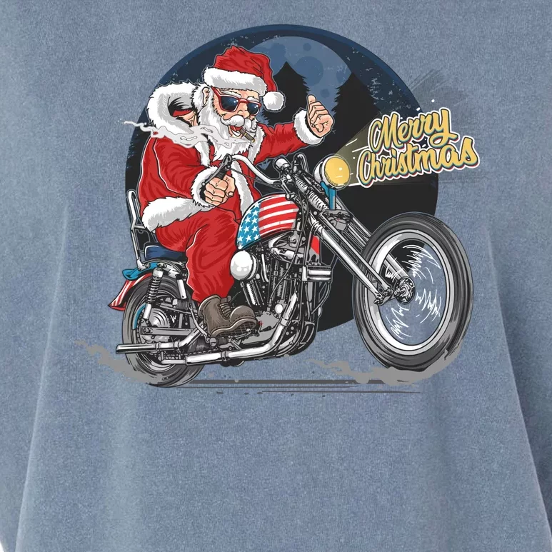 Cool American Flag Motorcycle Santa Claus Garment-Dyed Women's Muscle Tee