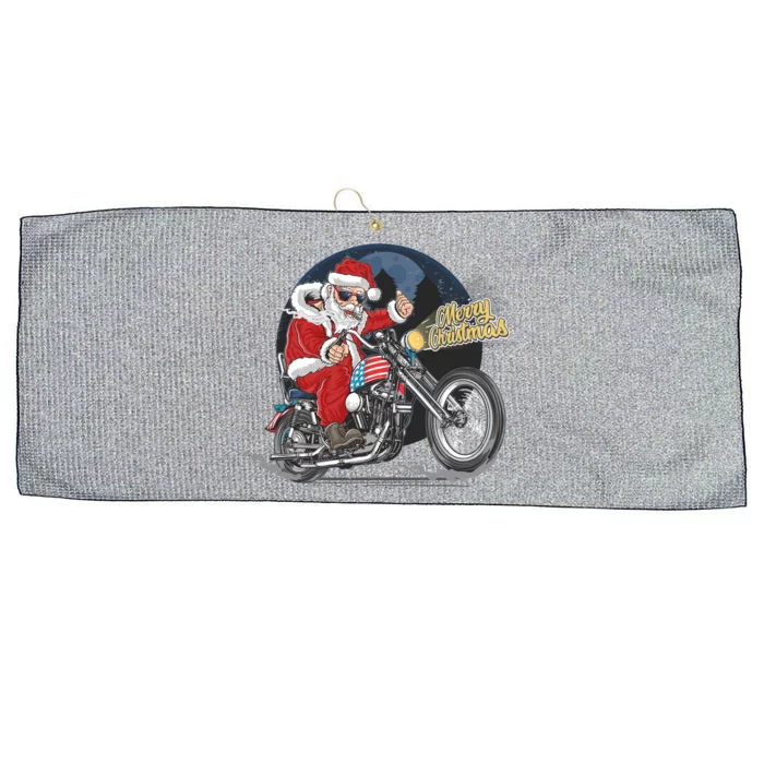 Cool American Flag Motorcycle Santa Claus Large Microfiber Waffle Golf Towel