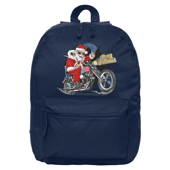 Cool American Flag Motorcycle Santa Claus 16 in Basic Backpack