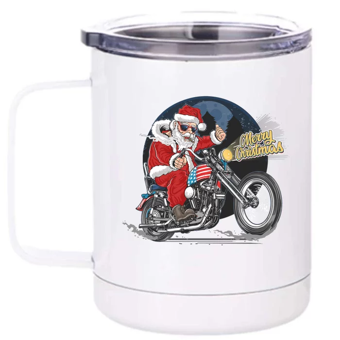 Cool American Flag Motorcycle Santa Claus Front & Back 12oz Stainless Steel Tumbler Cup