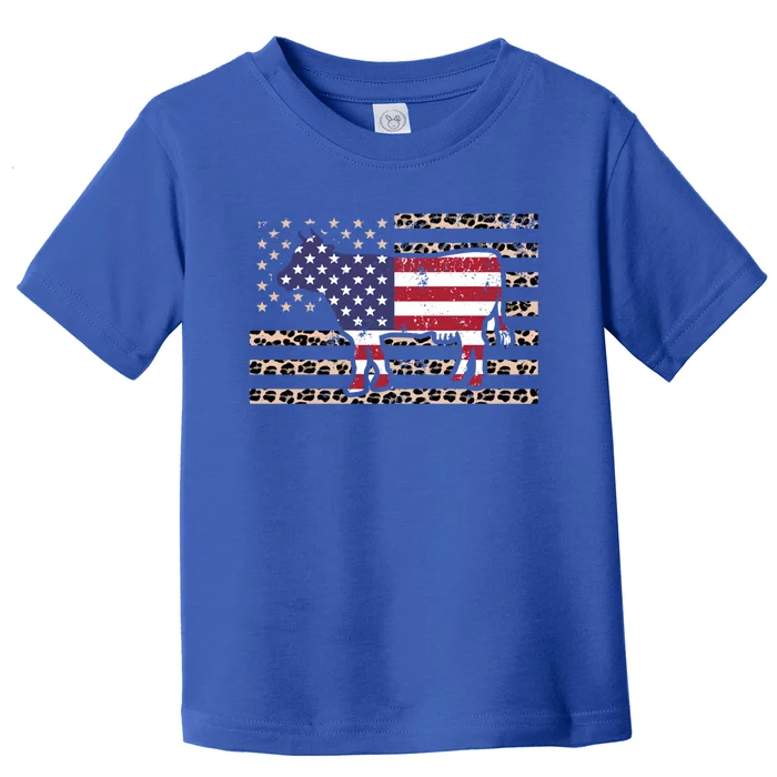 Cow American Flag 4th Of July Leopard Print Cute Gift Toddler T-Shirt