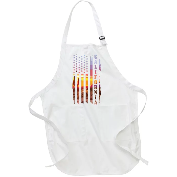 California American Flag Usa Pride Cactus Patriotic Gift Full-Length Apron With Pocket