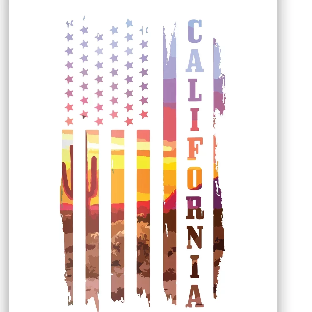 California American Flag Usa Pride Cactus Patriotic Gift Poster