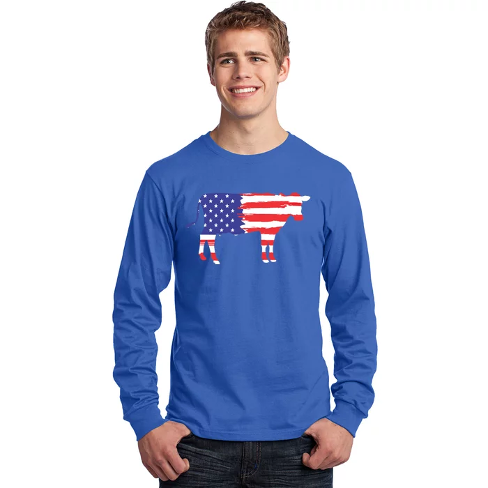 Cow American Flag Animal Cow Lover Graphic Gift Long Sleeve Shirt