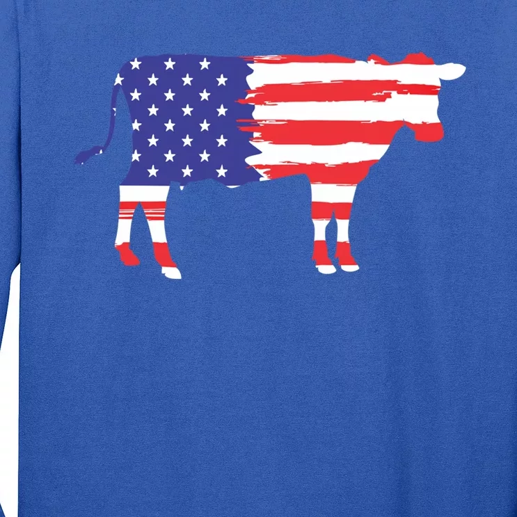 Cow American Flag Animal Cow Lover Graphic Gift Long Sleeve Shirt