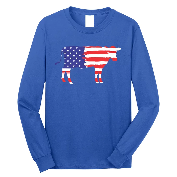 Cow American Flag Animal Cow Lover Graphic Gift Long Sleeve Shirt