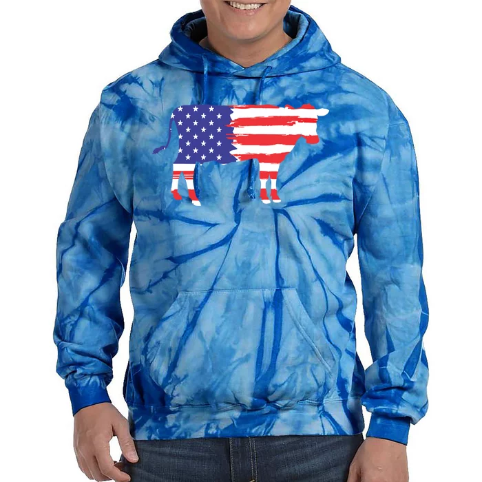 Cow American Flag Animal Cow Lover Graphic Gift Tie Dye Hoodie