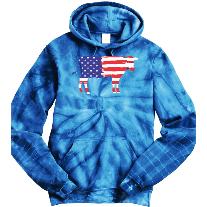 Cow American Flag Animal Cow Lover Graphic Gift Tie Dye Hoodie