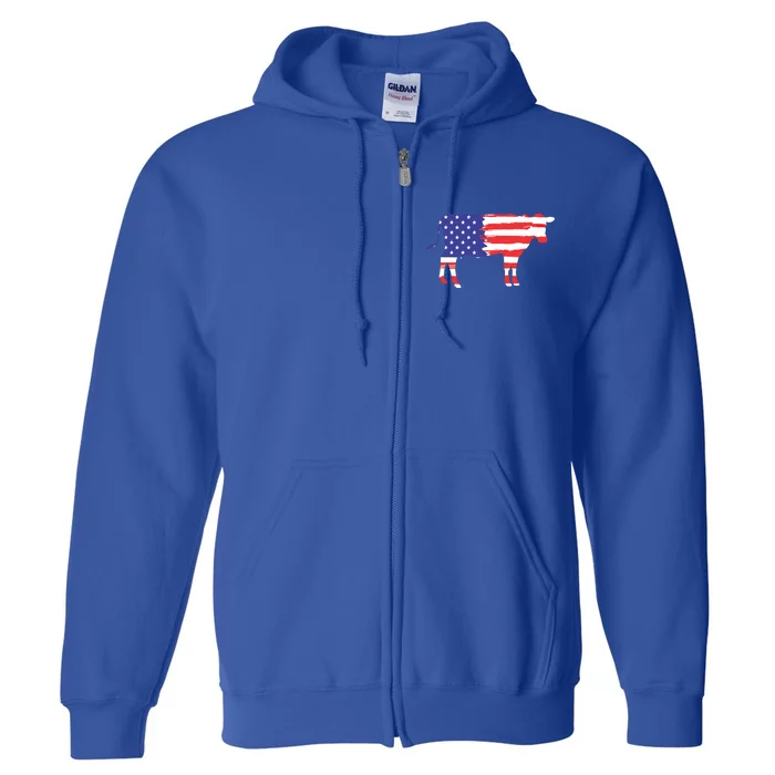 Cow American Flag Animal Cow Lover Graphic Gift Full Zip Hoodie