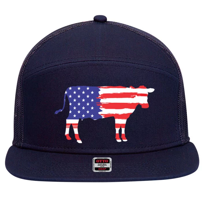 Cow American Flag Animal Cow Lover Graphic Gift 7 Panel Mesh Trucker Snapback Hat