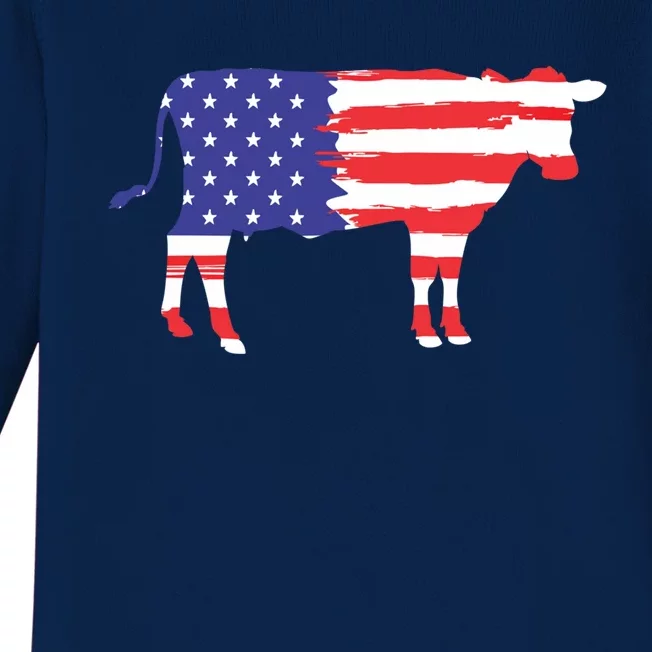 Cow American Flag Animal Cow Lover Graphic Gift Baby Long Sleeve Bodysuit