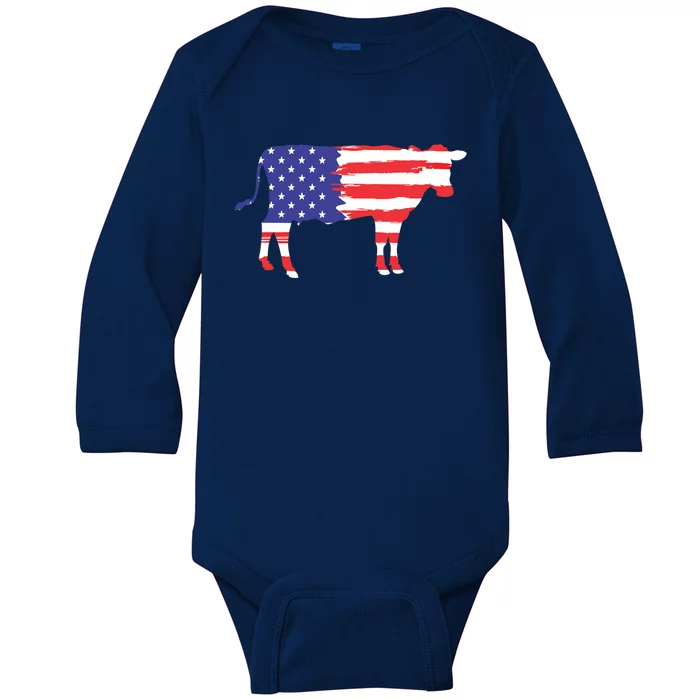 Cow American Flag Animal Cow Lover Graphic Gift Baby Long Sleeve Bodysuit