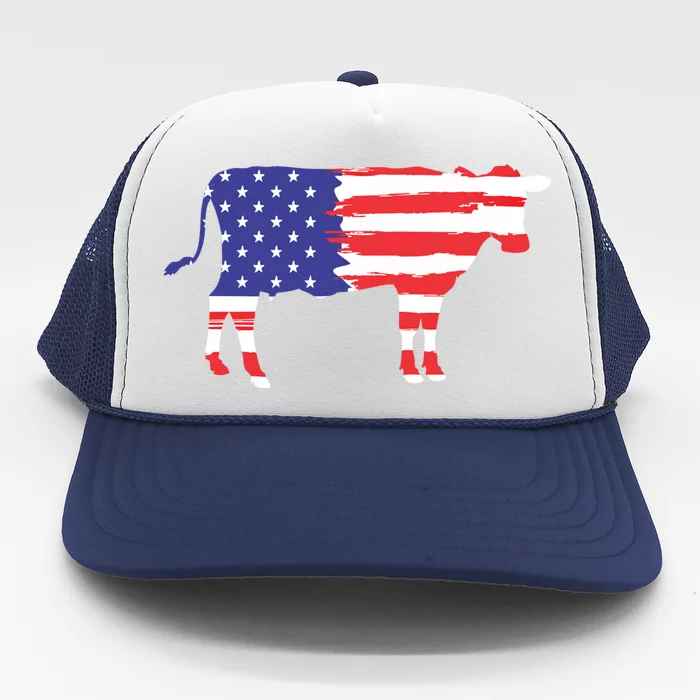 Cow American Flag Animal Cow Lover Graphic Gift Trucker Hat