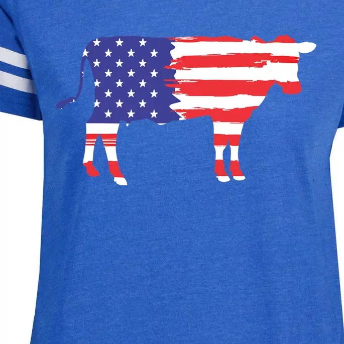 Cow American Flag Animal Cow Lover Graphic Gift Enza Ladies Jersey Football T-Shirt