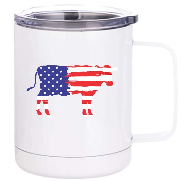 Cow American Flag Animal Cow Lover Graphic Gift Front & Back 12oz Stainless Steel Tumbler Cup