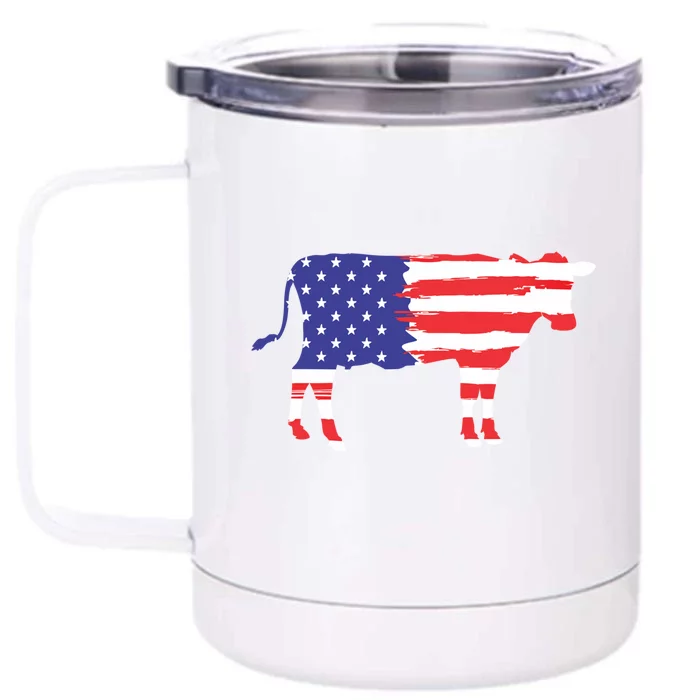 Cow American Flag Animal Cow Lover Graphic Gift Front & Back 12oz Stainless Steel Tumbler Cup