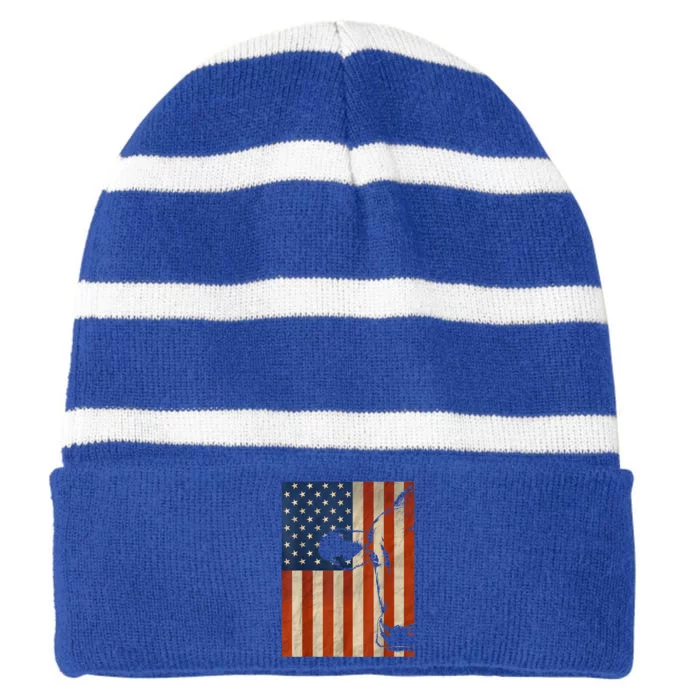 Cow American Flag Cattle Animal Lover Patriotic Gift Funny Gift Striped Beanie with Solid Band