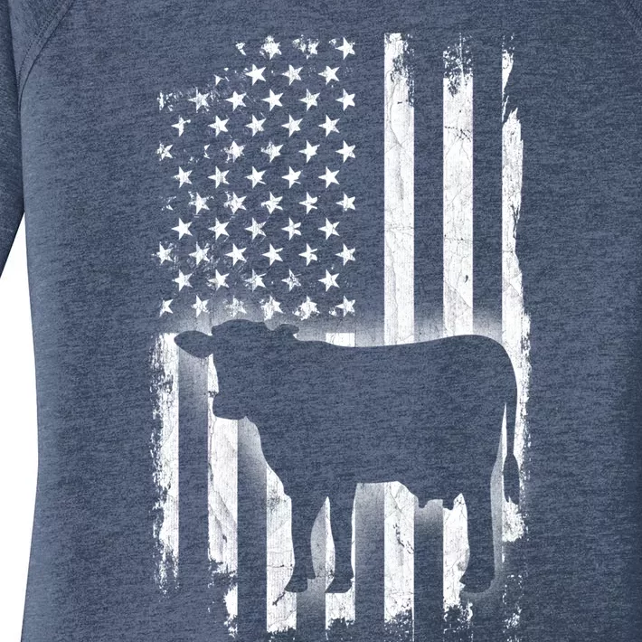 Cow American Flag Farm Animal Cool Patriotic Farmer Cute Gift Women's Perfect Tri Tunic Long Sleeve Shirt