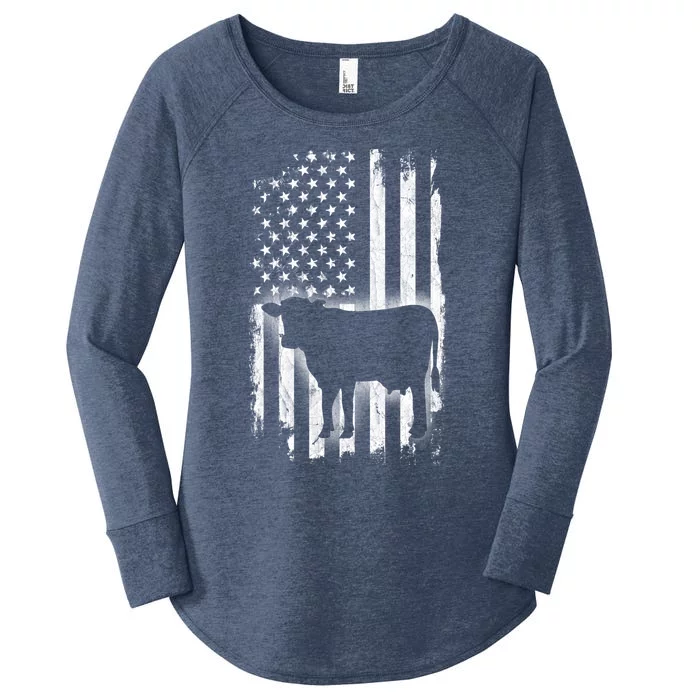 Cow American Flag Farm Animal Cool Patriotic Farmer Cute Gift Women's Perfect Tri Tunic Long Sleeve Shirt