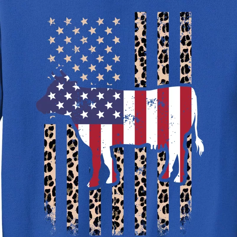 Cow American Flag Usa Leopard Print Cattle Cow 4th Of July Meaningful Gift Tall Sweatshirt