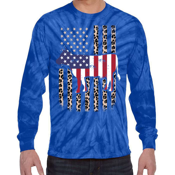 Cow American Flag Usa Leopard Print Cattle Cow 4th Of July Meaningful Gift Tie-Dye Long Sleeve Shirt